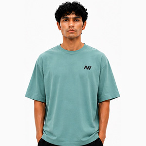 Camiseta de Algodón Teal Extra Grande para Hombre, Marca Privada, Manga Corta, Cuello Redondo, Estilo Casual, con Logotipo Estampado en la Parte Delantera, Tejido Jersey Transpirable - Product Image 2
