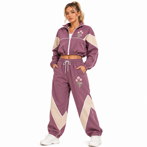 Windbreaker Sets New Design Latest Panel Design <b>Cropped</b> Jacket Loose Pants OEM Embroidered Sportswear - Product Image 6