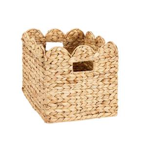 Kitchen Storage Water Hyacinth Storage <b>Basket</b> Set Scalloped Edge Wicker Organizer Bin <b>Stackable</b> Closet Shelf Storage Solution - Product Image 2