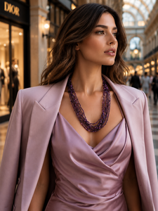 Collar de Cuentas de Ganchillo Natural para Mujer, Collar de Cuentas Moradas en Capas, Artesanía India, Joyería Étnica Contemporánea de Lujo a Precio de Mayoreo - Product Image 1