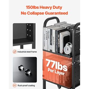 Carrello Porta Libri con Ruote, Capacità 68 kg, Scaffali a Doppio Lato a Forma di L, Altezza 5 cm, Dimensioni 17,7 x 13,0 x 34,6 Pollici - Product Image 3