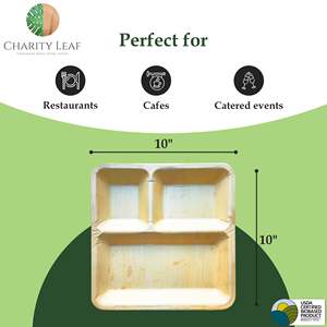 Piatto Quadrato Monouso da 10 Pollici con 3 Scomparti in Foglia di Palma Naturale - Product Image 4