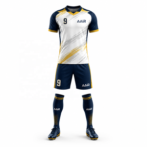 Maillot de football unisexe AAIR blanc et marine, imprimé par sublimation, anti-humidité, manches courtes, toutes saisons, adulte, polyester/coton 300g - Product Image 2