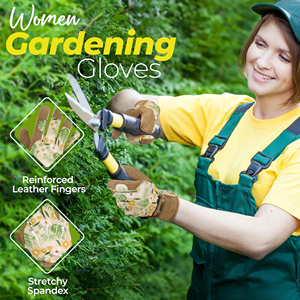 Heavy Duty Synthetic Leather Palm <b>Gardening</b> Gloves With Floral Print <b>Hook</b> And Loop ClosureThorn Proof Yard Work Safety Gloves - Product Image 6
