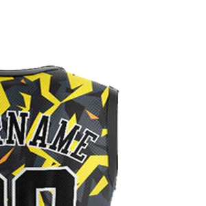 Ensemble d'uniformes de basketball personnalisés par sublimation – Maillot jaune et noir uni sans manches, short respirant en maille à taille élastique pour adulte - Product Image 5