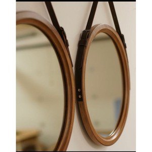 Walnut Wood <b>Round</b> Wall <b>Mirror</b> <b>with</b> <b>Leather</b> <b>Strap</b> 30 Inch Decorative Hanging <b>Mirror</b> for Living Room Entryway - Product Image 4