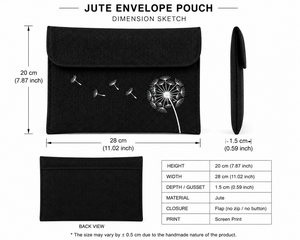 Pochette en jute Amani 28x20 cm avec fermeture à bouton, imprimé pissenlit, style simple, origine Bengale occidental, étui de protection pour l'extérieur - Product Image 2