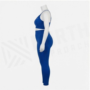 Ensemble de yoga bleu 2 pièces : Leggings taille haute longueur intégrale et crop top à col en V et bretelles spaghetti, sans couture, extensible, pour le sport - Product Image 3