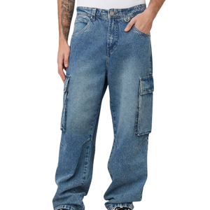 Men's Washed Denim Cargo Jeans Mid Waist Loose Casual <b>Boot</b> Cut Long Versatile Outdoor Denim <b>Pants</b> For Men - Product Image 1