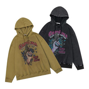 ผู้ผลิตเสื้อฮู้ดดี้แบบ OEM ผ้าฝ้ายฟลีซฟอกสีสไตล์วินเทจ เหมาะสำหรับการผลิตเสื้อฮู้ดดี้แบบ Private Label - Product Image 5