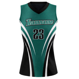 Maillot de softball sans manches entièrement sublimé, design à panneaux bleu sarcelle, noir et blanc, uniforme d'équipe personnalisé avec numéro au dos - Product Image 2
