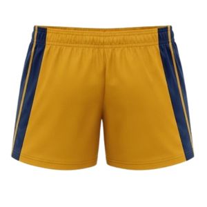 Shorts de netball unisexe jaune et bleu marine sublimés, en polyester, uniforme sportif léger, vêtements de sport avec empiècements latéraux assortis - Product Image 2