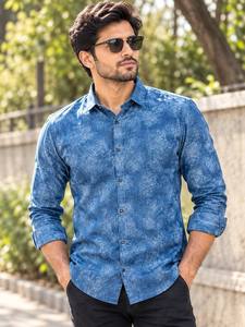 NOIIR PIGEON เสื้อเชิ้ตแขนยาวผ้าฝ้ายพรีเมี่ยมพิมพ์ลายเดนิมสำหรับผู้ชาย ไม่ยับ แห้งเร็ว ใส่ได้ทุกฤดูกาล ชุดลำลองนำเข้า - Product Image 3