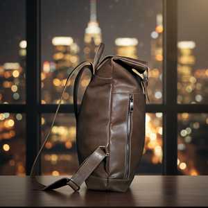 Refined Genuine Leather <b>Roll</b> <b>Top</b> <b>Backpack</b> Classy Cowhide Leather Laptop Bag For Men Professional Business LRTB-0132B - Product Image 5