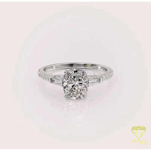 Bague en argent sterling 925 avec diamant moissanite taille coussin et pierres latérales taille baguette, bijoux de luxe - Product Image 3