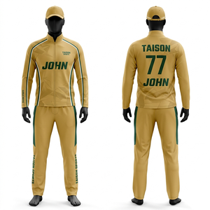 Ensemble d'entraînement de cricket pour hommes, 300 GSM, polyester interlock, rose, marine, panneaux latéraux dorés, logo d'équipe personnalisé par sublimation, survêtement - Product Image 6