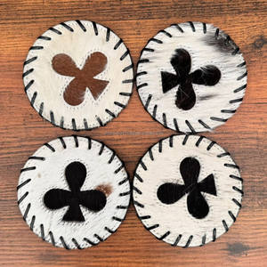 Ensemble de sous-verre rond en cuir de vachette fabriqué à la main pour la décoration intérieure cheveux en cuir véritable occidental sur les sous-verres en peau nouveaux cadeaux pour la maison - Product Image 2