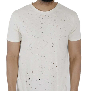 T-shirt blanc oversize pour homme, effet usé, manches courtes, col rond, vintage, 100% coton jersey, couleur unie, respirant, écologique - Product Image 2