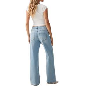 Jeans de mezclilla de pierna ancha para mujer, de cintura alta, lavado claro, corte holgado, personalizados al por mayor, nueva tendencia, fabricante OEM ODM de marca privada - Product Image 3