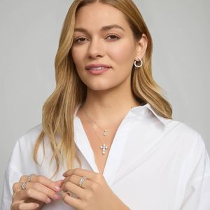 Diamond Cross <b>Necklace</b> with 3 CTW Round Cut Lab-Grown Diamonds in White Gold - Product Image 3