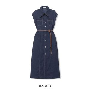Vestido Camisero Maxi Casual de Maternidad Azul Marino con Bolsillos en el Pecho, Bolsillos Laterales y Cinturón Ajustable para Uso Diario de Verano [V637] - Product Image 4