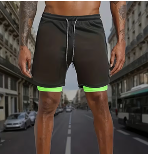 Pantalones Cortos Deportivos de Compresión para Hombre, con Bolsillo para Teléfono, Secado Rápido, Cintura con Cordón, Verde y Negro, Algodón Ecológico, Ropa Deportiva Urbana - Product Image 3