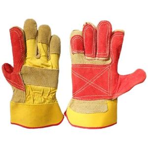 Guantes de seguridad con palma de cuero vacuno y dorso de tela de algodón, puño goma, para protección de manos - Product Image 1