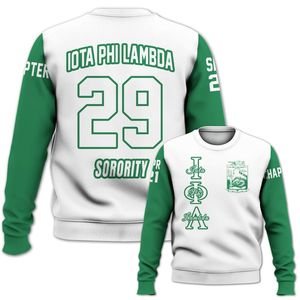 Sudadera Universitaria Personalizada Iota Phi Lambda, Blanca con Verde Esmeralda, con el Escudo de la Hermandad Griega, Desde 1929 - Product Image 4