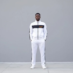 Conjunto Deportivo para Hombre, Blanco y Negro, con Bloques de Color, Cierre Completo, Cuello Alto, Transpirable, de Poliéster, para Correr, Ropa de Otoño - Product Image 1