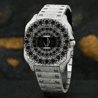 Montre de luxe à quartz, boîtier carré antique style dessin animé, en acier inoxydable, avec diamants Moissanite, analogique, 38 mm, verre saphir, chronographe