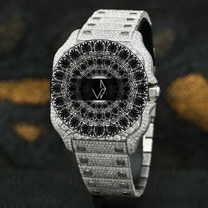 Reloj de Lujo con Diseño de Dibujos Animados, Caja Cuadrada Antigua, Cuarzo, Acero Inoxidable, Diamantes Moissanite, Analógico, 38mm, Cristal de Zafiro, Cronógrafo - Product Image 2