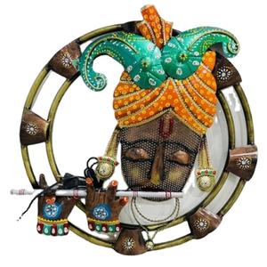 Decoración de Pared de Metal Hecha a Mano con Acabado Esmaltado y Marco de Madera Rústico - Ideal para Diwali, Celebraciones de Jubilación, Hogar y Meditación - Product Image 1