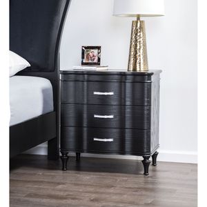 Elegante Comodino in Legno Massello Nero con Gambe in Legno Lavorato e Pannelli Frontali Curvi, Tavolino da Notte per Camera da Letto - Product Image 1