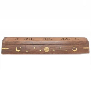 Support de brûleur d'encens en bois fait main avec finition bois pour la décoration intérieure, support pour bâtonnets d'encens et cire aromatique - Product Image 1