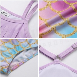 Ensemble bikini 2 pièces pour femme, haut court dos nu à pampilles et bas taille haute imprimé écailles de sirène, maillot de bain dégradé - Product Image 4