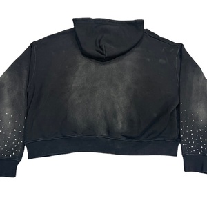 Mode personnalisé de haute qualité 100% coton gemmes strass graphique fermeture éclair soleil lavage soleil délavé surdimensionné fermeture éclair sweats à capuche pour hommes - Product Image 2