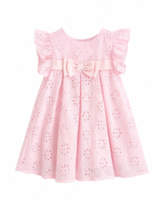 Robe en coton à fleurs rose pour bébé fille avec nœud |   Robe de soirée d'été chic - Product Image 1
