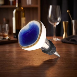 Ceramic Bottle <b>Stopper</b> with Blue Glaze and Gold Trim for Wine Sealing - Product Image 1