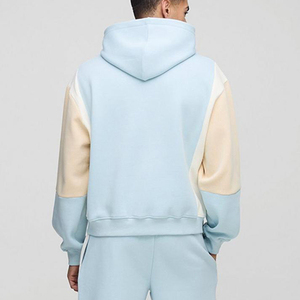 Sweat à capuche personnalisé avec logo brodé, color block, bleu pastel beige, patchwork, streetwear, surdimensionné, en molleton épais - Product Image 4