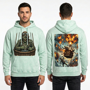 Sweat à capuche vert menthe délavé à l'acide pour homme, motif montgolfière, streetwear, surdimensionné, personnalisé, nouveau modèle du fabricant - Product Image 1