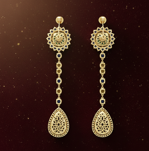 6 Inch Blue Amethyst <b>Cushion</b> <b>Round</b> Earrings with CZ 925 Sterling Silver 18K Gold Plated Statement Jewelry Party Wear - Product Image 4