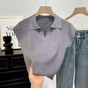 เสื้อถักลำลองผู้หญิงแบบคัลเลอร์บล็อก ผ้าฝ้าย/ใยไผ่ ทรงปกติ แขนสั้น แห้งเร็ว เป็นมิตรกับสิ่งแวดล้อม - Product Image 4