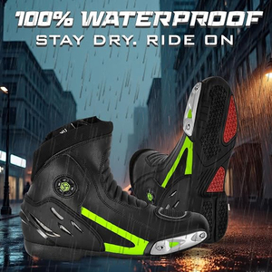Chaussures de moto pour hommes, bottes de course en cuir imperméables à la cheville, semelle antidérapante, chaussures longues imperméables - Product Image 4