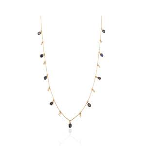 Collier vintage en or 18 carats avec saphir bleu et diamants sertis clos, chaîne serpent - Product Image 3