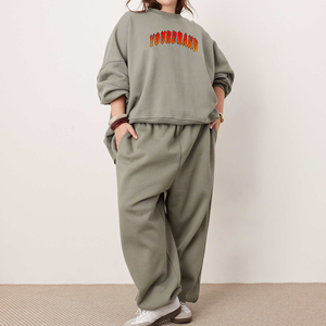 Custom Logo Oversized Fleece Drop Shoulder Pullover Hoodie Elastic Waist <b>Jogger</b> Pants Casual Streetwear Women Tracksuit Set - Product Image 4