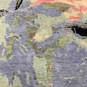 Alfombra Moderna Abstracta de Lana con Diseño de Acuarela, Azul Cielo, Rosa Pálido, Beige Arena, con Brillo Sedoso, para Sala de Estar Contemporánea - Product Image 5