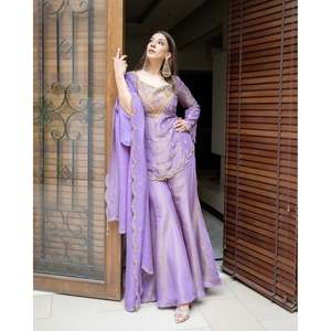 Conjunto de Salwar Kameez Rojo de Poliéster para Fiesta, Top, Pantalón y Dupatta, Talla L - Product Image 5