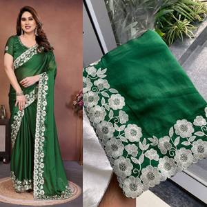 Sari de luxe brodé pour femme, en soie douce, pour l'hiver et l'été, idéal pour les fêtes, avec bordure richement brodée, ensemble de mariage indien - Product Image 1