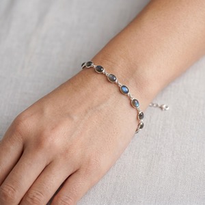 Natural <b>Labradorite</b> 925 Sterling Silver Adjustable Chain Link <b>Bracelet</b> Minimalist Dainty Oval Gemstone Jewelry 7gm Gift For Her - Product Image 4