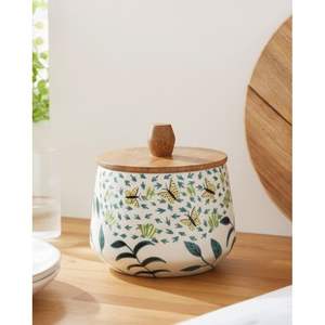 Tarro de Almacenamiento Ecológico de Madera de Mango con Estampado Esmaltado, Organizador para Encimera de Cocina - Product Image 2